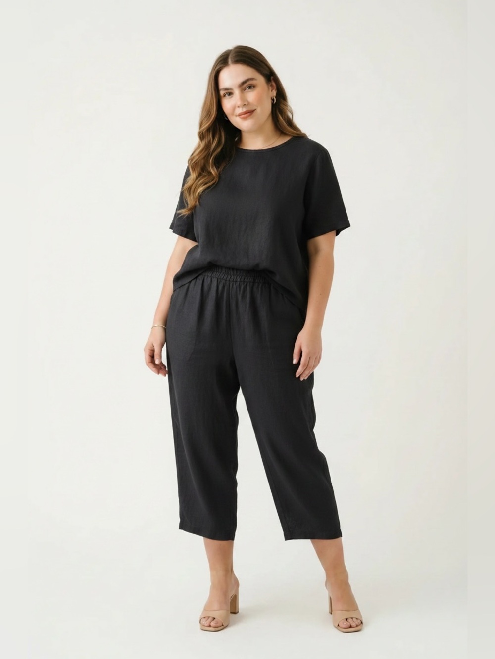 Eileen Fisher Charcoal linen tapered crop pant XL airy lagenlook trouser minimal